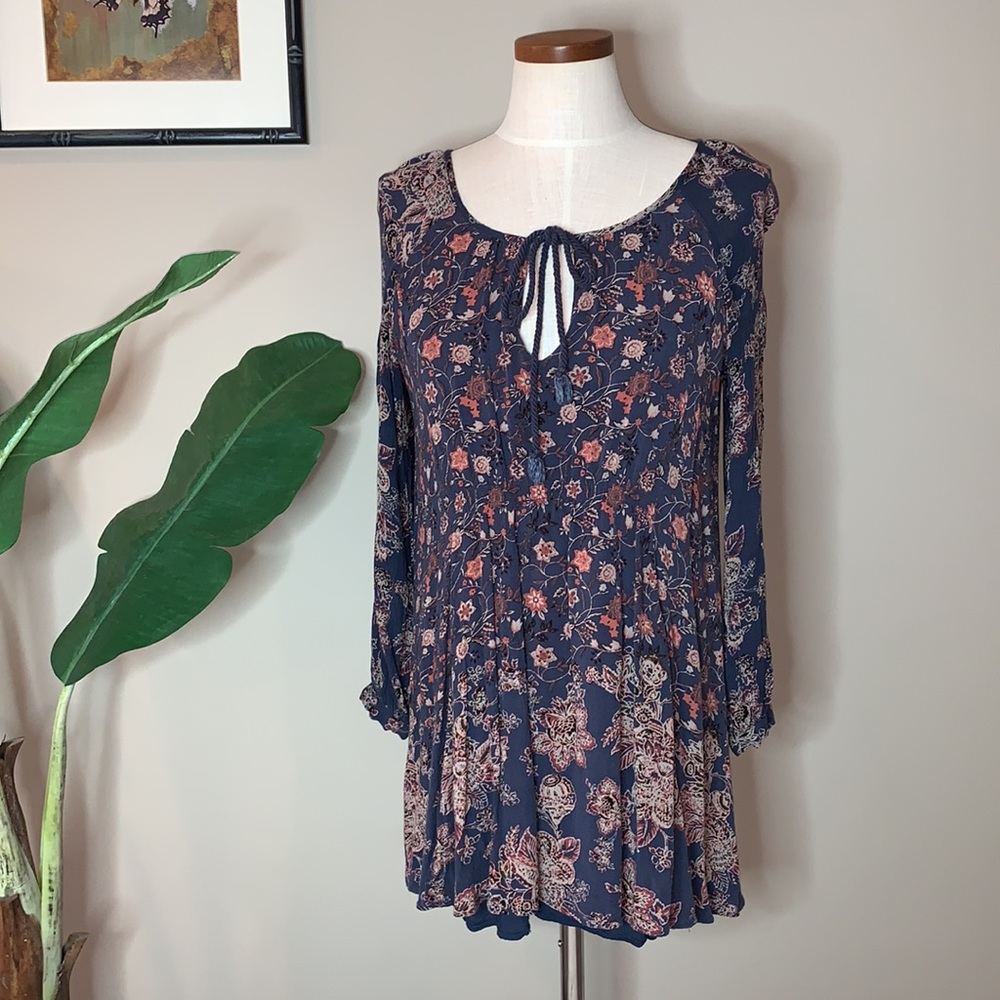 Free People Lucky Loosie Floral Boho Swing Babydoll Dress, Size XS